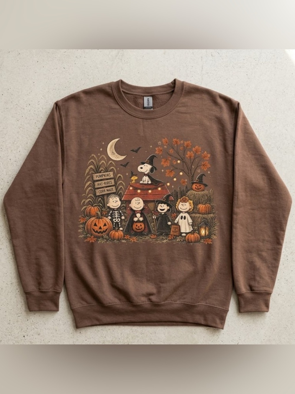 Brown Halloween Sn00py Graphic Crewneck Sweater